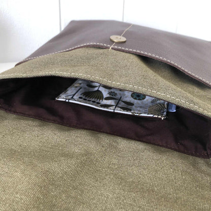 Green Canvas and Brown Leather Crossbody Bag with Scandi Meadow
