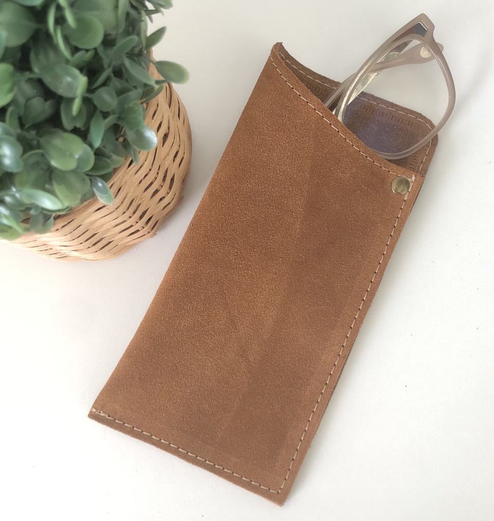 Reading Glasses Case in Tan Suede Leather
