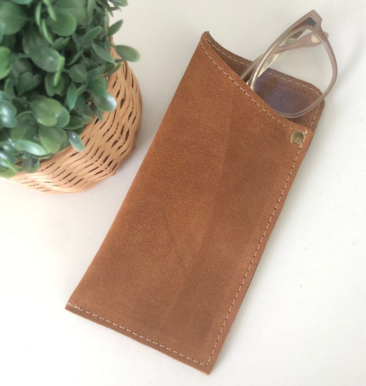Reading Glasses Case in Tan Suede Leather