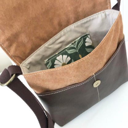 Cassinia Crossbody Bag - Tan Canvas and Brown Leather with Chiara Print