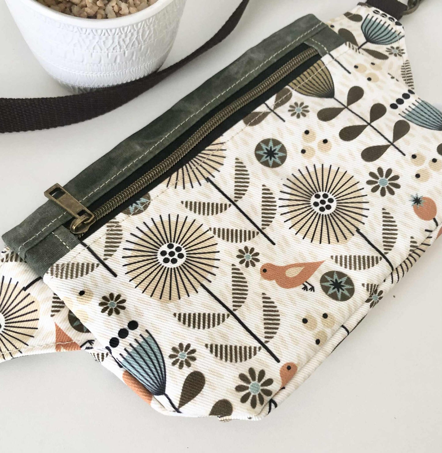 Belt Bag with Scandi Meadow and Green Waxed Canvas