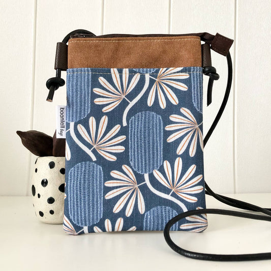Tan Canvas with Banksia Phone Sling Crossbody Bag