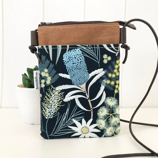 Sundew Sling Bag in Tan Canvas with Moonlight Flora