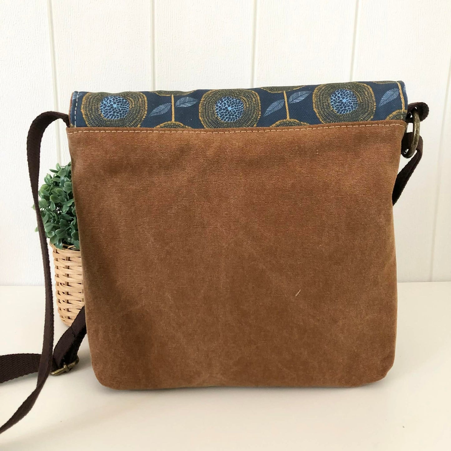 Cassinia Crossbody Bag - Tan Canvas and Brown Leather with Modern Floral