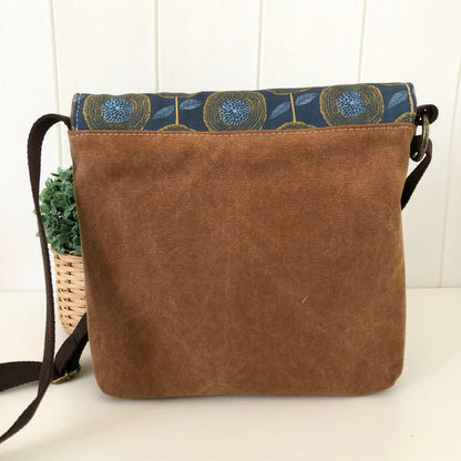 Cassinia Crossbody Bag - Tan Canvas and Brown Leather with Modern Floral