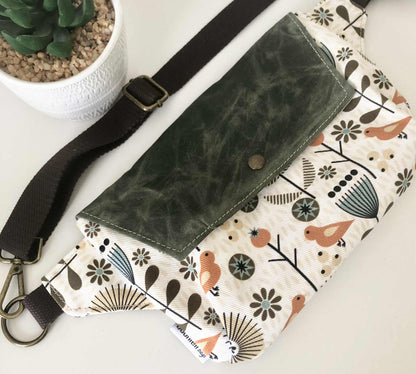 Belt Bag with Scandi Meadow and Green Waxed Canvas